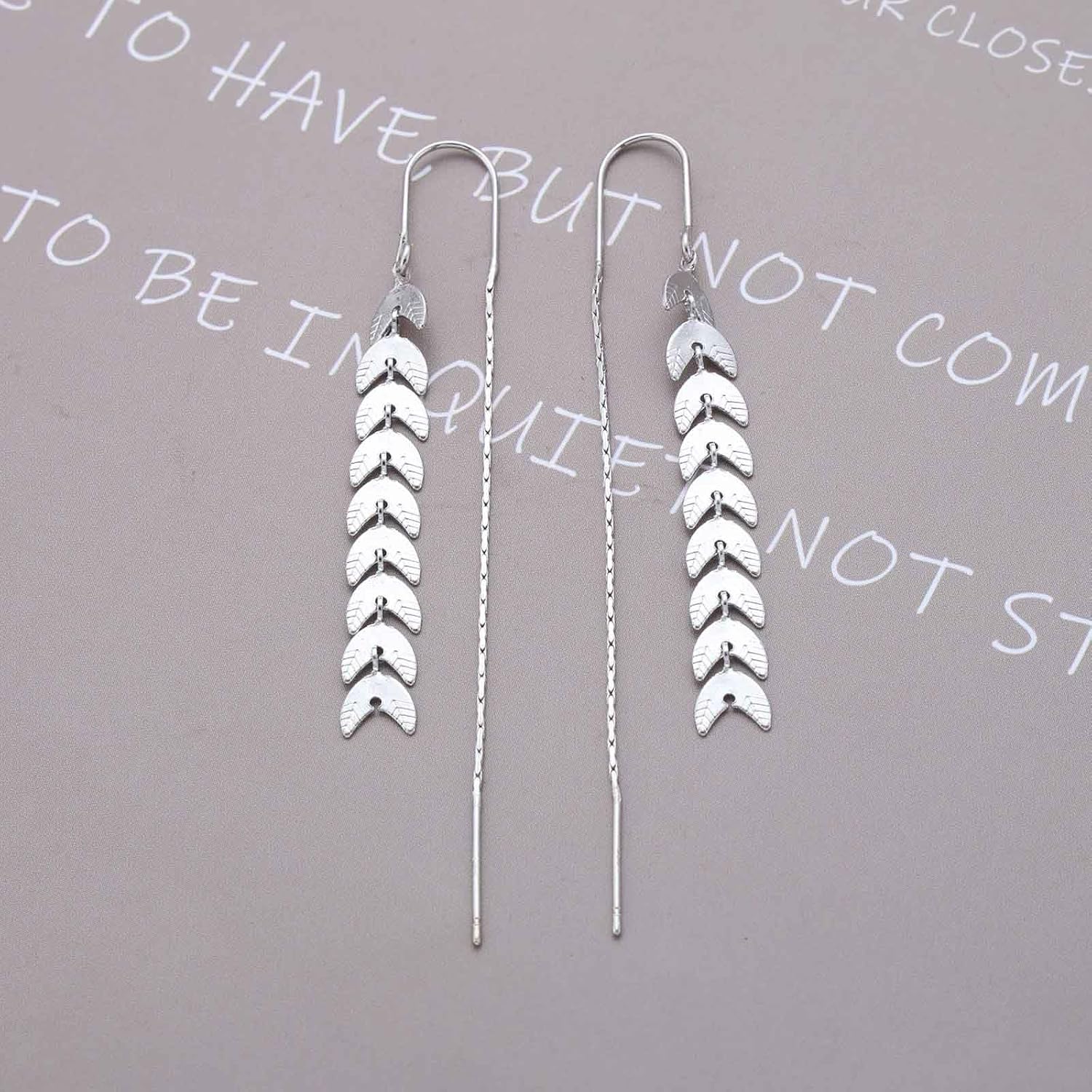 Andelaisi Long Chain Tassel Threader Earrings Long Pull Through Earrings Leaf Threader Earring Threader Dangle Drop Earring for Women - Image 6