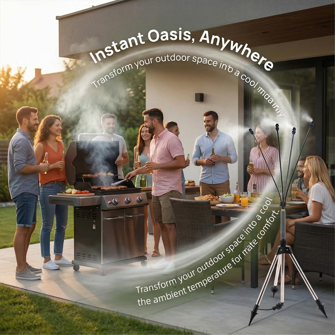 Adjustable Outdoor Misting Cooling System, Adjustable Height & 5 Spray Nozzles Standing Misters for Outside Patio, 45.7in Height Portable Mister, Cool Down Misting System for Backyard, Garden, Pool