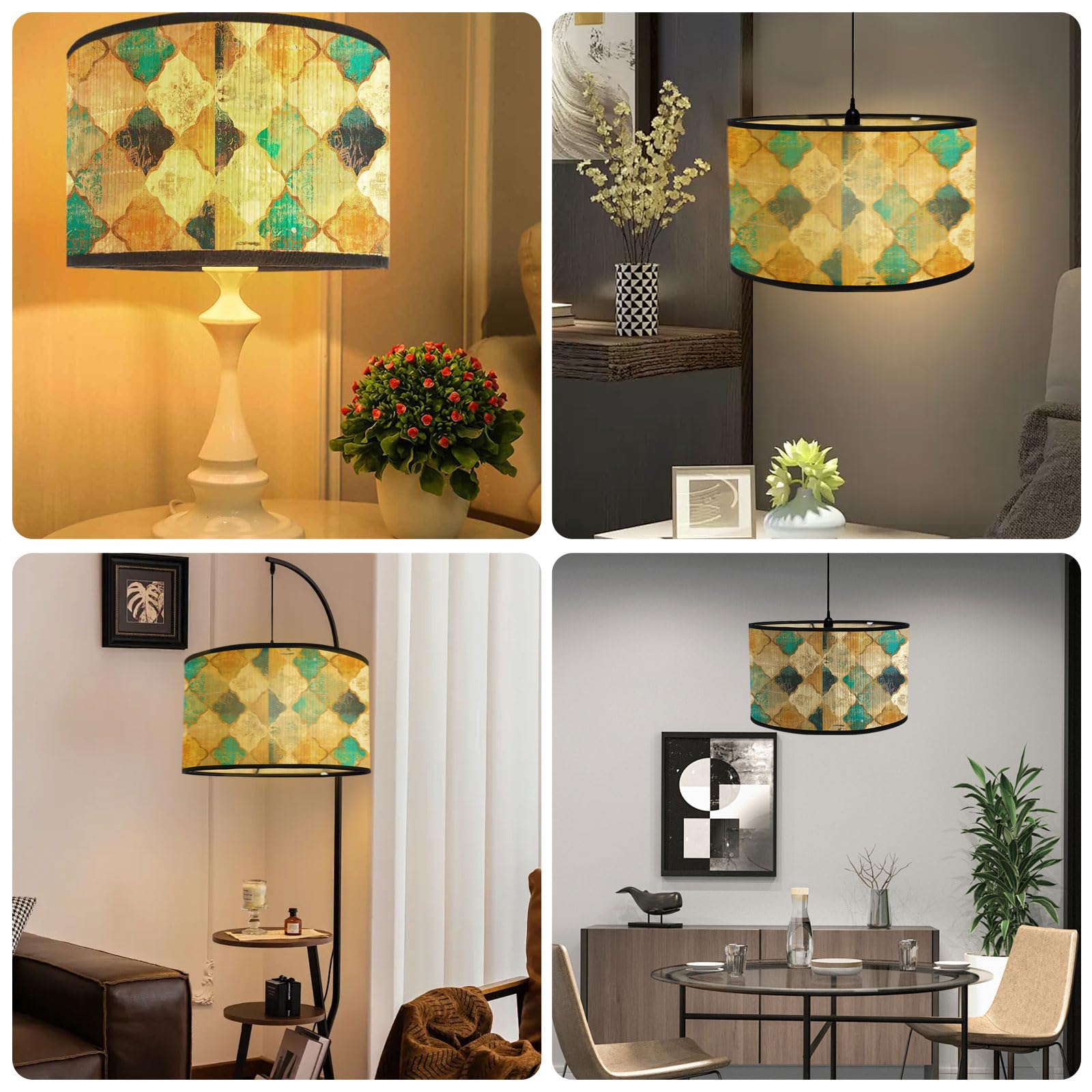 Paralume in Tessuto, 30 X 20 Cm, Paralume Rimovibile Per Lampada Da Tavolo con Stampa Antica, Lampada Da Terra, adatto per Lampade da Tavolo, Lampadari e Lampada da Terra Retrò(E)