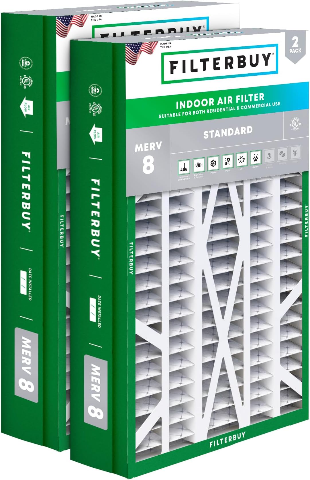 FilterBuy14.5x27x5 Air Filter MERV 8 Dust Defense (2-Pack), Pleated HVAC AC Furnace Air Filters for Trane, American Standard, Honeywell, and Accumulair (Actual Size: 14.06 x 26.13 x 4.97 Inches)