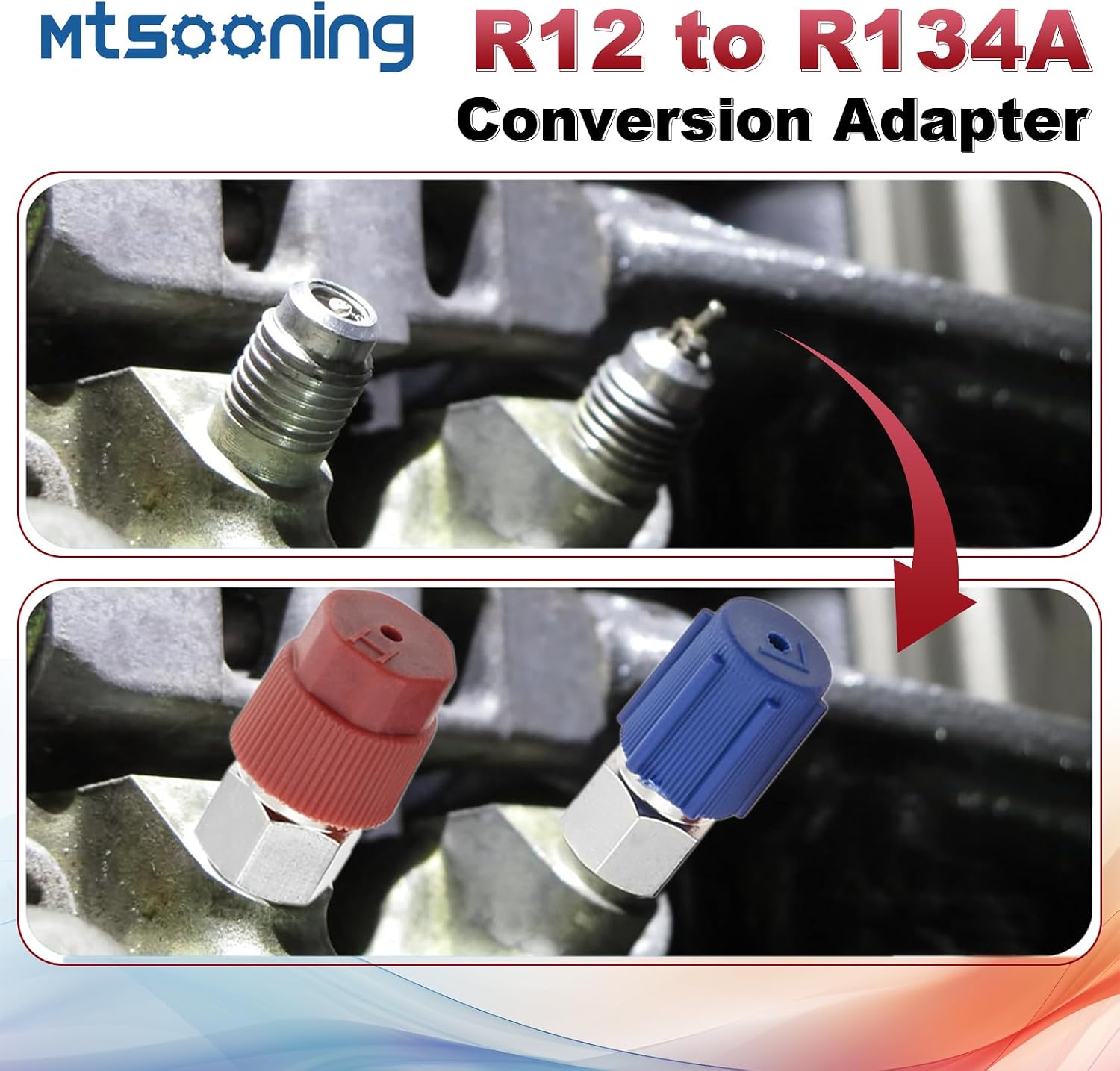 R12 to R134A Conversion Kit, R12 R22 to R134A High/Low Fitting Port Retrofit, 1/4'' to 7/16"-20 UNF Connection Adapter with 20 PCS Dust Cap & Valve Core Removal Tool for AC Refrigerant