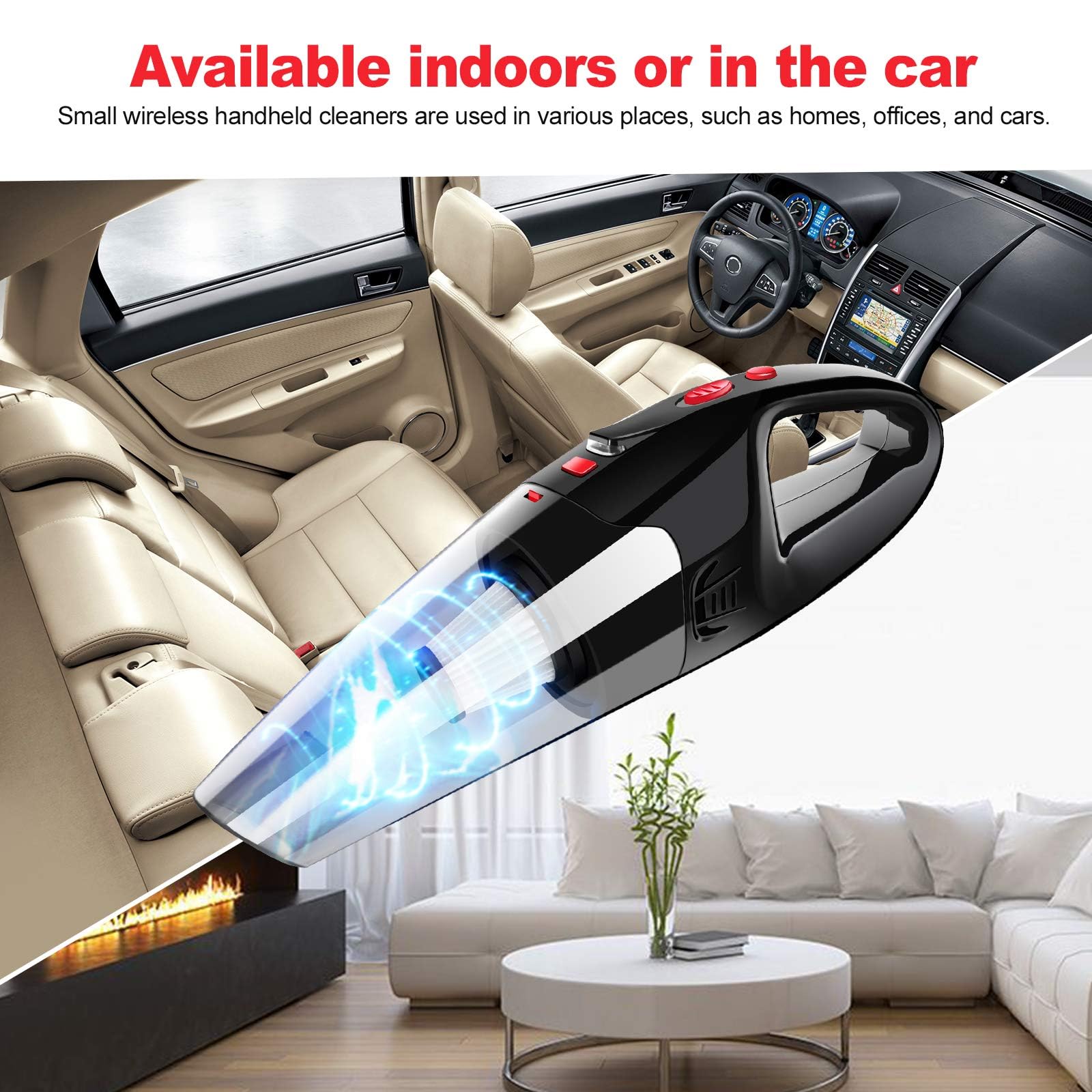 Aspirabriciole Senza Fili 8500PA Aspirapolvere Portatile Potente Aspirapolvere Ricaricabile Filtro HEPA Aspirabriciole con Illuminazione a LED Umido e Secco per Casa Ufficio Auto