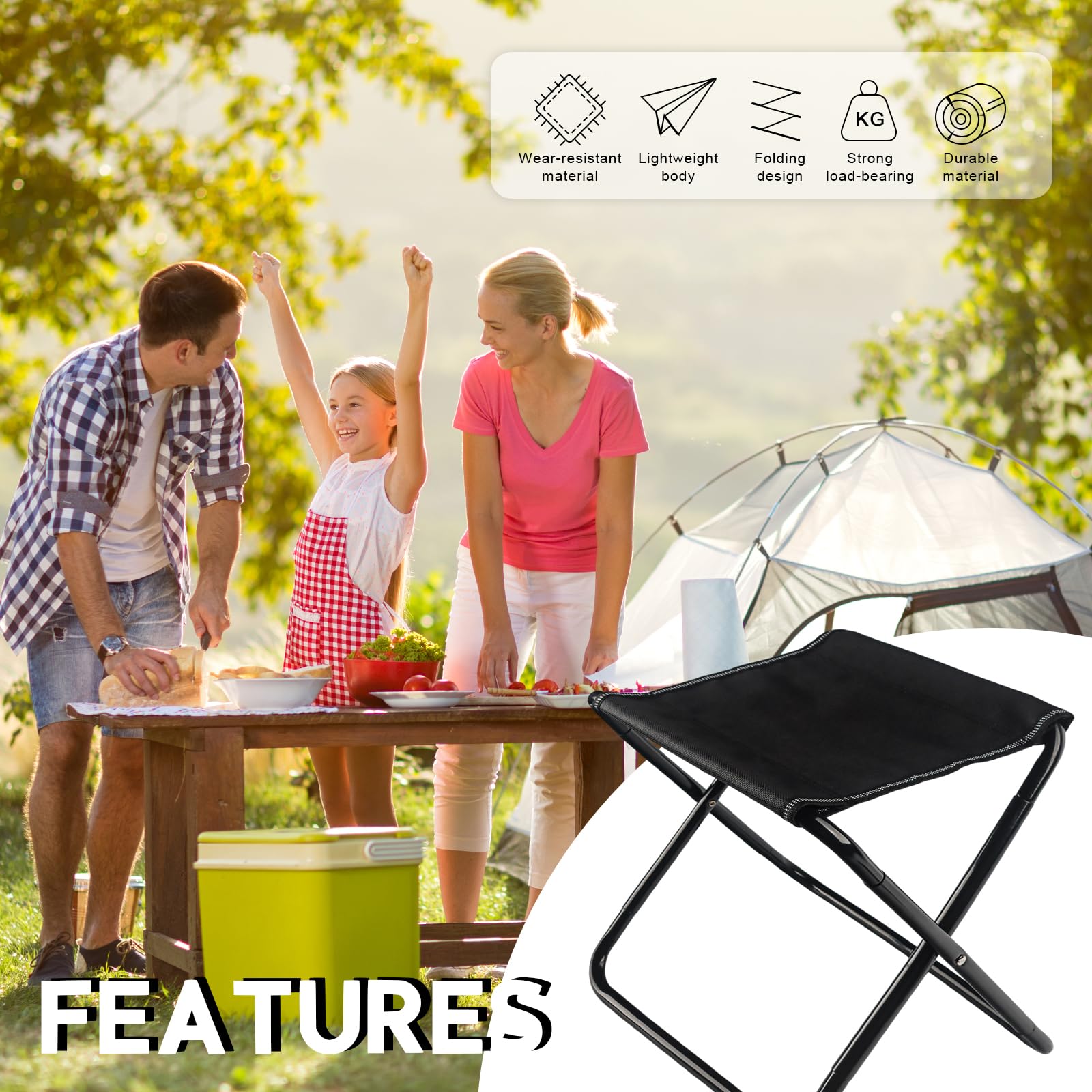 Tabouret de Camping Pliant - 30cm Mini Tabouret De Camping Pliable - Renforcé, Tabouret Pliant Portable avec Sac de Rangement - Pour Extérieur, Pêche, Pique-Nique, Randonnée, Jardin, Plage