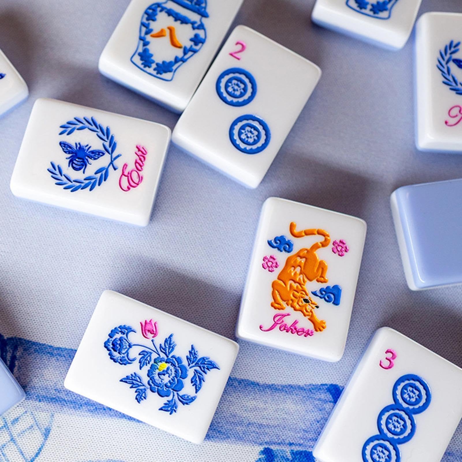 Mahjong Spielsteine 160-teiliges, graviertes Acryl-Gesellschaftsspiel | Amerikanisches Mahjong-Set mit Spielsteinen für Anfänger und erfahrene Spieler, Partys, Erwachsene, Schwimmbad, Zuhause,