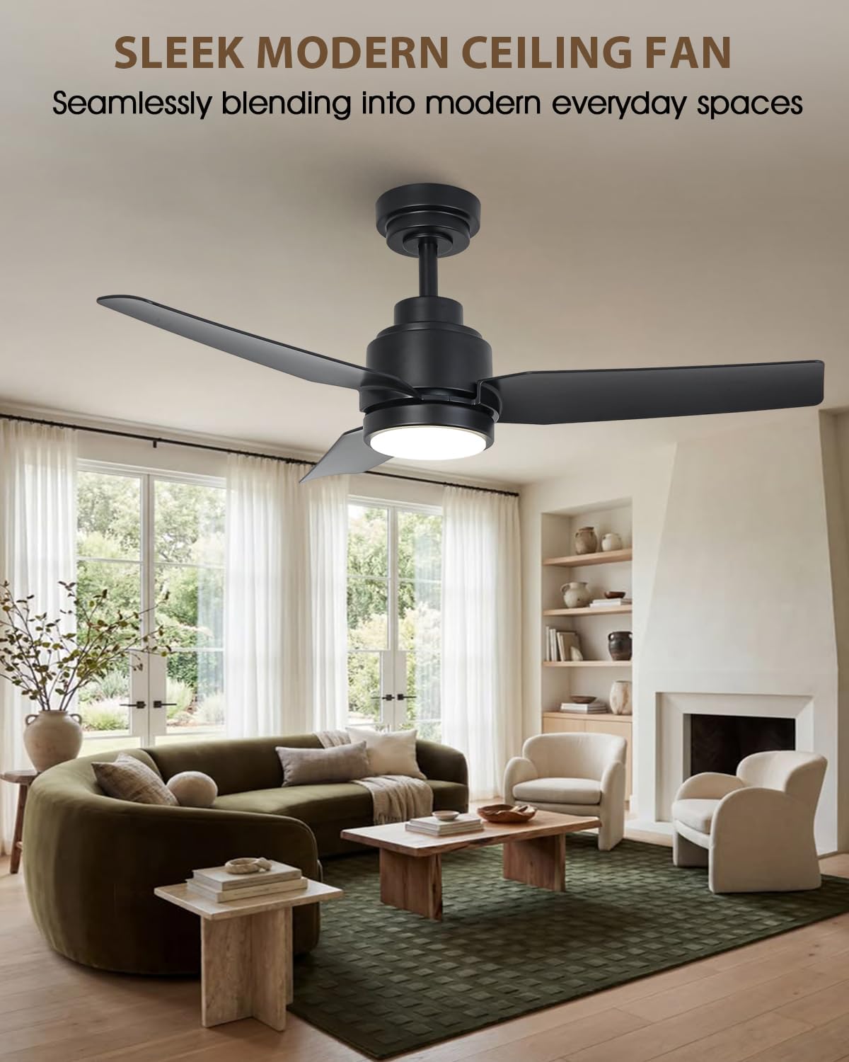 42" Modern Ceiling Fan with Lights and Remote, Quiet DC Motor Ceiling Fan with APP Control, 6 Speeds Reversible Flush Mount Fan, Dimmable LED 3000K/4000K/6500K for Bedroom Living Room Kitchen Patio