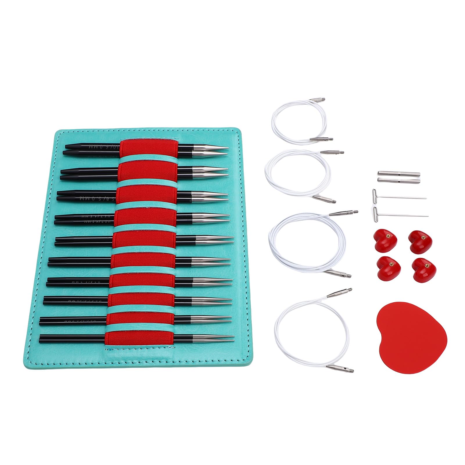 HEEPDD Set di Ferri da Maglia Intercambiabili da 30 Pezzi di Calibro Fine, Set di Ferri da Maglia, 10 Paia da 2,75 a 6,0 Mm Punte Corte in Alluminio da 12 Cm di Lunghezza e 4 Cavi per Calzini Pizzo