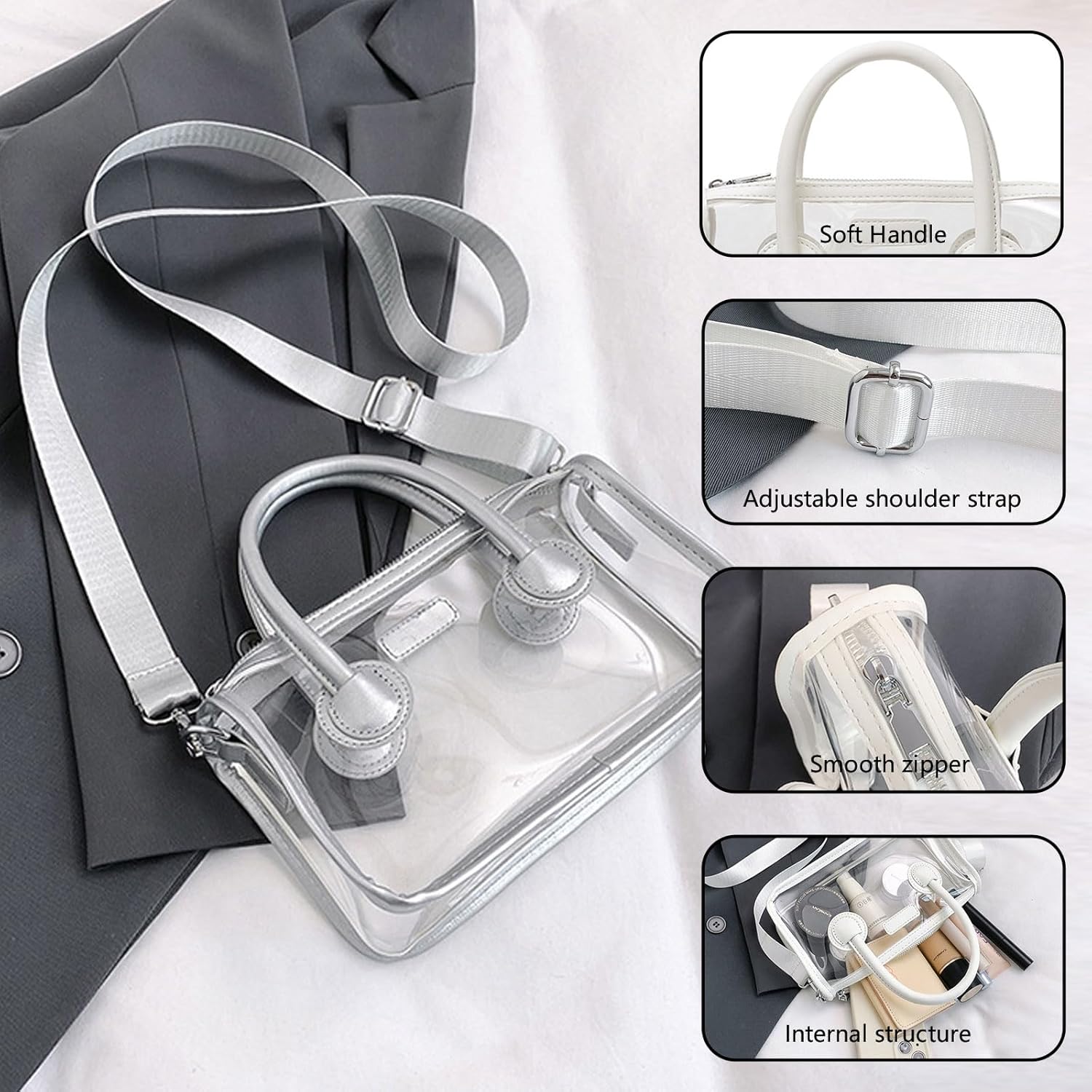 WREWING Clear Bag for Stadium Approved PVC Handbag for Women Crossbody Purse Shoulder Bag for Events Concerts Travel Daily