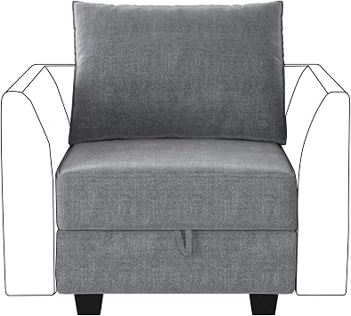 HONBAY Modern Fabric Middle Module for Modular Sofa Customizable Sectional Sofa Couch Accent Armless Chair, Grey