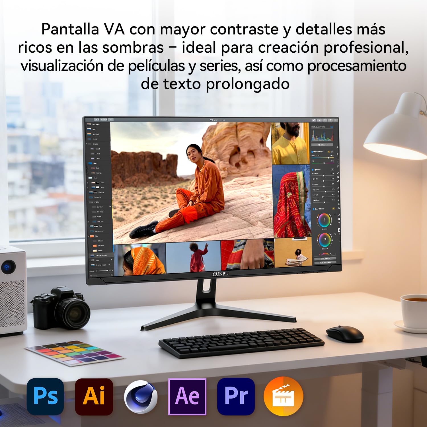 CUNPU Monitor 4K UltraHD 32 Pulgadas, SRGB 100%, Adaptive Sync., 2X HDMI2.0 2X DP1.4, 16:9, VESA(100 * 100mm), HDR10, HDMI/DP, Negro