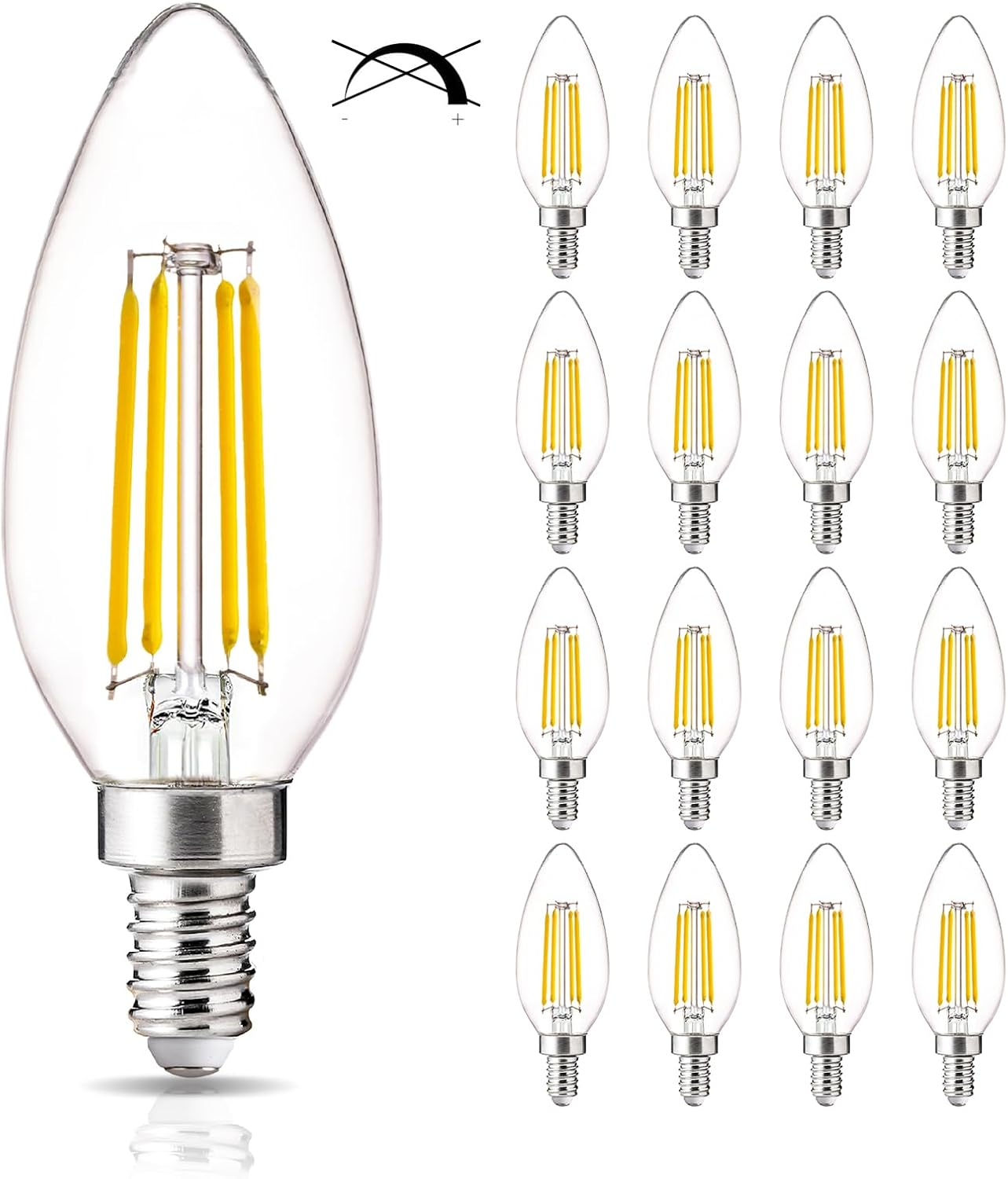 16 Pack LED Candelabra Bulbs 40W Equivalent, 4000K Cool White, B11 4W LED Light Bulbs for Chandelier, 90 CRI, 450LM, E12 Base, Non-Dimmable