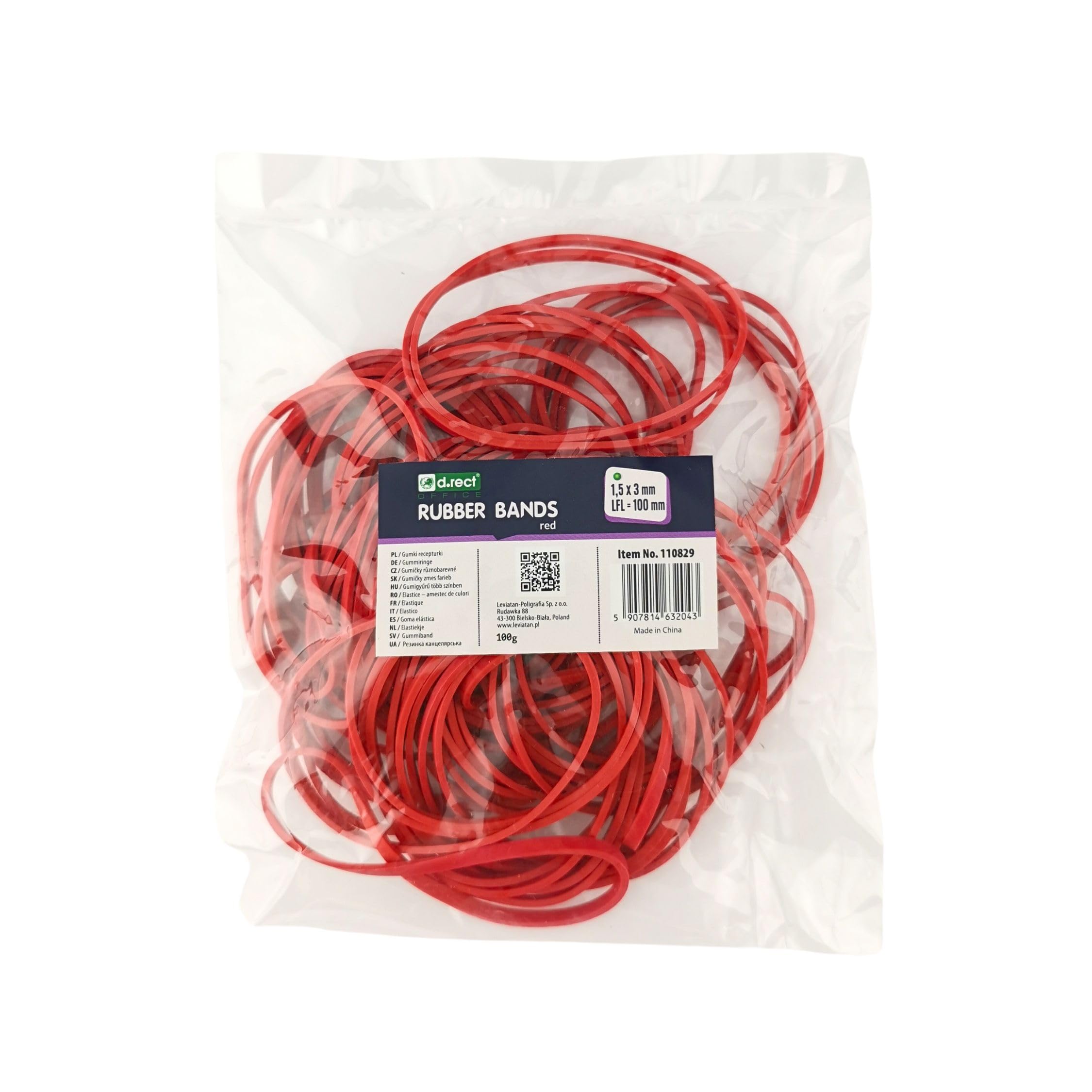 D.RECT - Elastic Band | 100g Bag | Rubber Ring | Perfect for Household and Office | Size: 1.5 x 3 mm 1/2 Circumference 100 mm | Reusable | Very Durable | Red