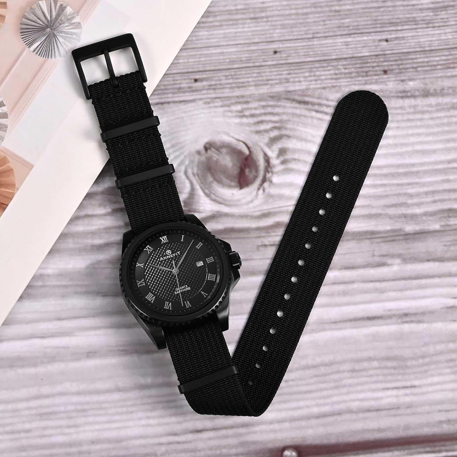 ANNEFIT Nylon Watch Band 16mm 18mm 20mm 22mm, One-Piece Waterproof Military Watch Straps with Heavy Buckle