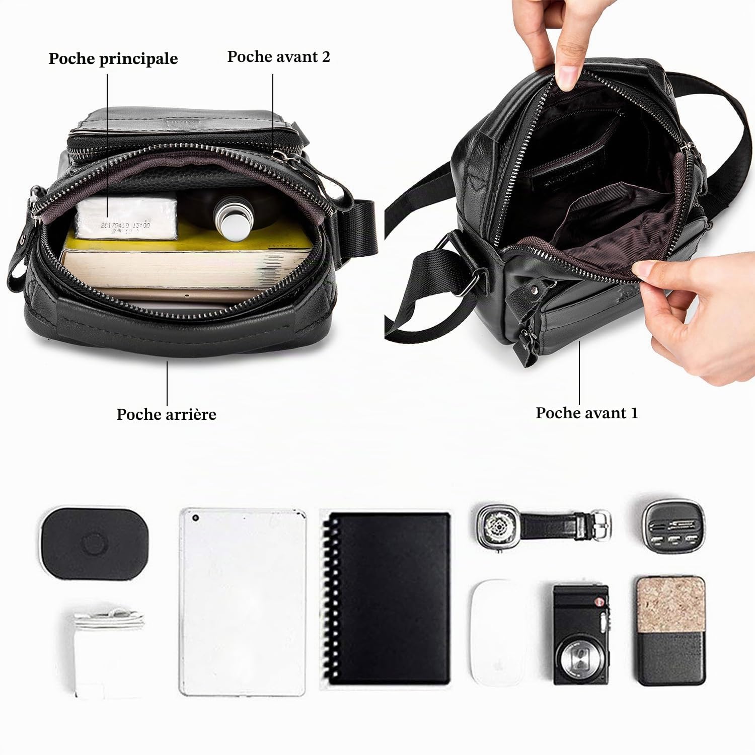 BAIGIO Sac à Bandoulière pour Hommes Petits Sacs en Cuir Vintage Sacs avec Poignée Sac à Main Pochette Besace pour Décontracté Affaires