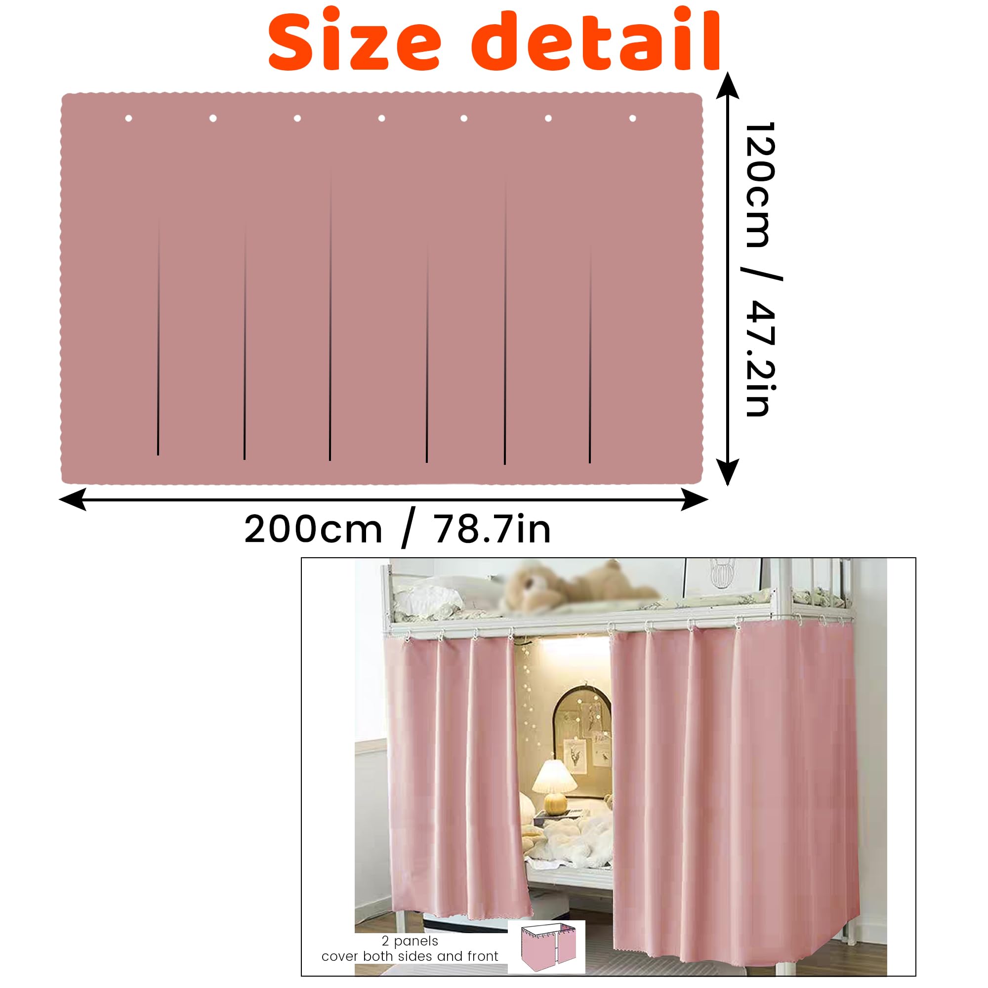 Aisi Bunk Bed Curtains Dorm Room Privacy Canopy Blackout Bunk Bed Drapes for Bottom Bunk Bed, Pink-2panels, 120 x 200 cm - Image 2