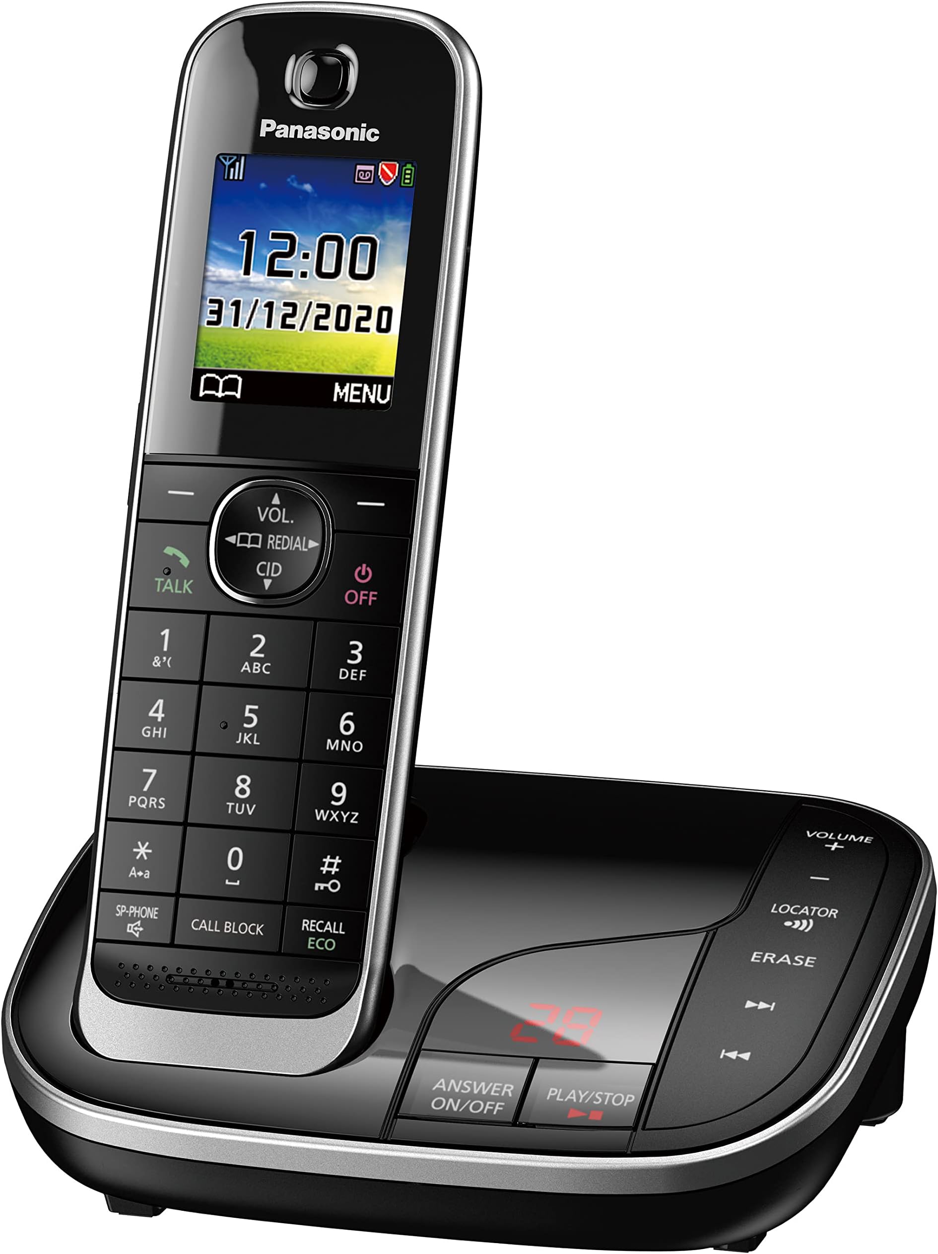 KX-TGJ420EB Landline Phone Cordless, House phones, Automated Call Blocker, Answer machine, Colour Display, Single Handset - Black
