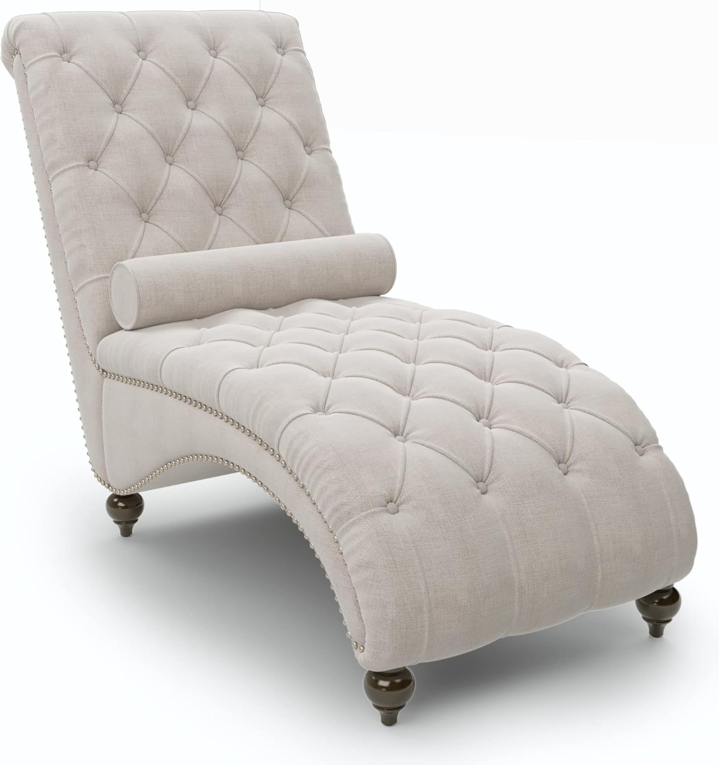 ButtonTufted Chaise Lounge Indoor with Solid Wood Legs