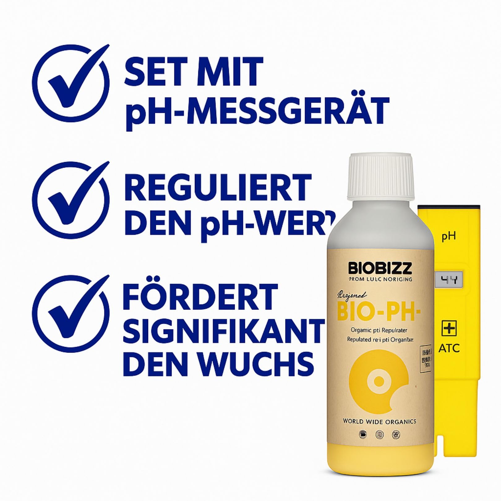 Weedness BioBizz pH- Minus 500 ml + Digitales pH-Messgerät - Natürlicher Biologischer pH-senker Grow Anbau Indoor Dünger ph Minus Flüssig
