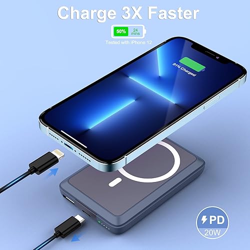 Miniatura 3 de Banco de energía magnético para iPhone, cargador portátil inalámbrico de 10000 mAh, batería USB con PD de 20 W de carga rápida, cargador de teléfono