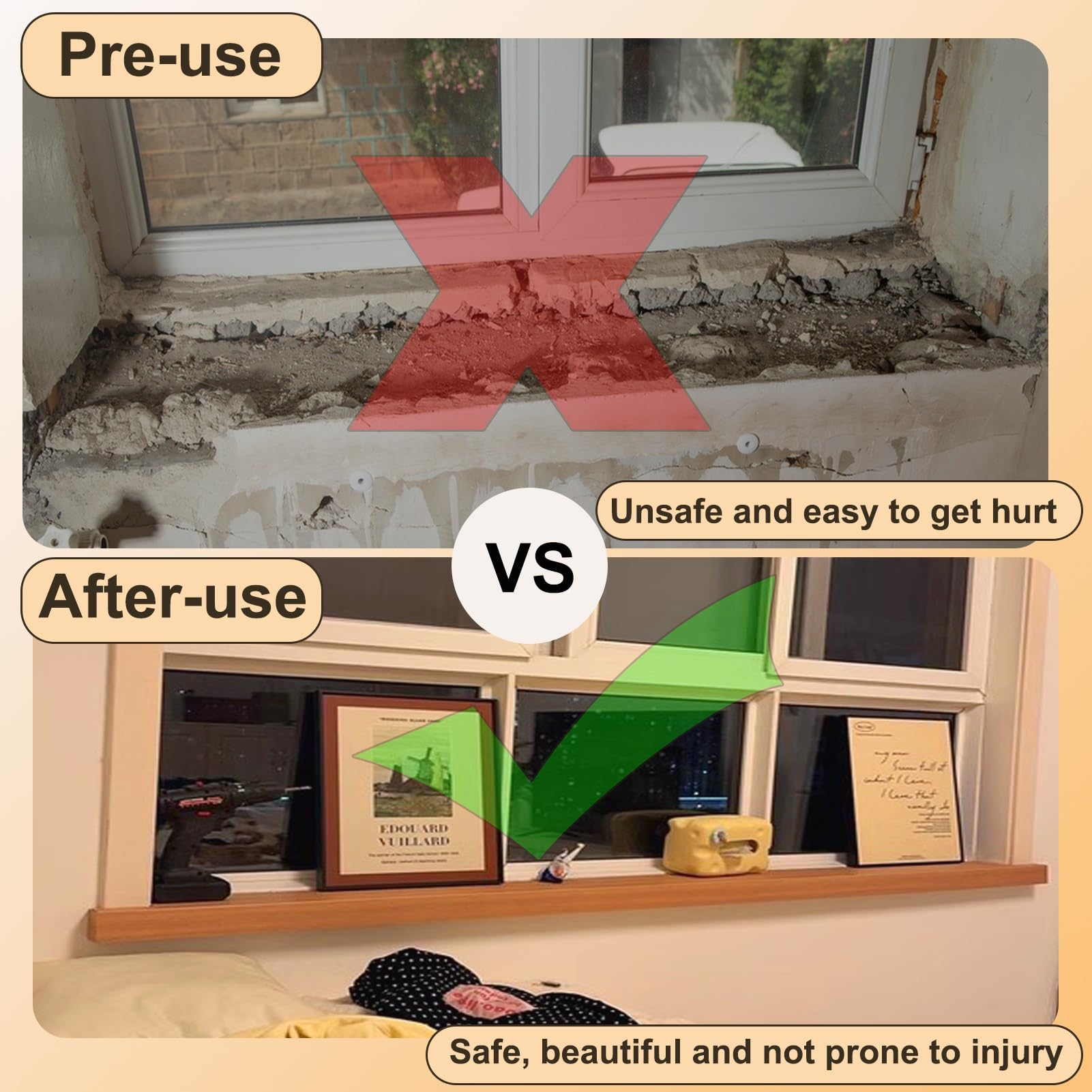 Davanzale Interno Finestra Piastra di Ristrutturazione del Davanzale Della Finestra Effetto Legno con Punta, Rifinitura Moderna per Davanzale Vecchio, Protezione Liscia per Davanzale per Balcone Della