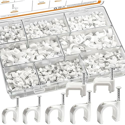 mankk 630PCS Cable Clips Nail in Cable Clips Wire Clips 4/5/6/8/10mm Round & Square Ethernet Cables Wall Clips for Cords RG6 RG59 CAT5 CAT6 RJ45