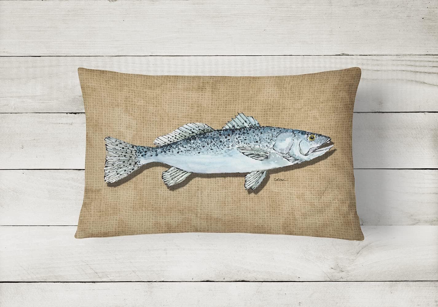 Caroline's Treasures 8809PW1216 Speckled Trout Canvas Fabric Decorative Pillow Machine Washable, Indoor Outdoor Decorative Pillow for Couch, Bed or Patio, 12HX16W