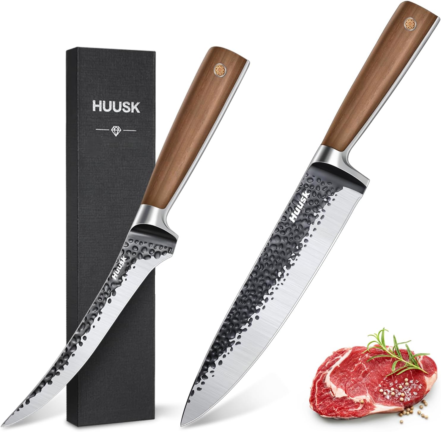 Huusk Boning Knife 6 Inch Fillet Knife Japanese Chef Knife 8 Inch Gyuto Kitchen Knife Full Tang Meat Cutting Butcher Knife for Kitchen Cooking BBQ