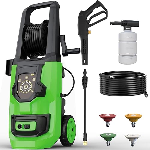 Pressure Washer, 5000PSI 3.2GPM Adjustable Touch Screen with 55FT Total Length Power Washer Electric Powered 4 Nozzles for Driveways Furniture or Cars 2000W