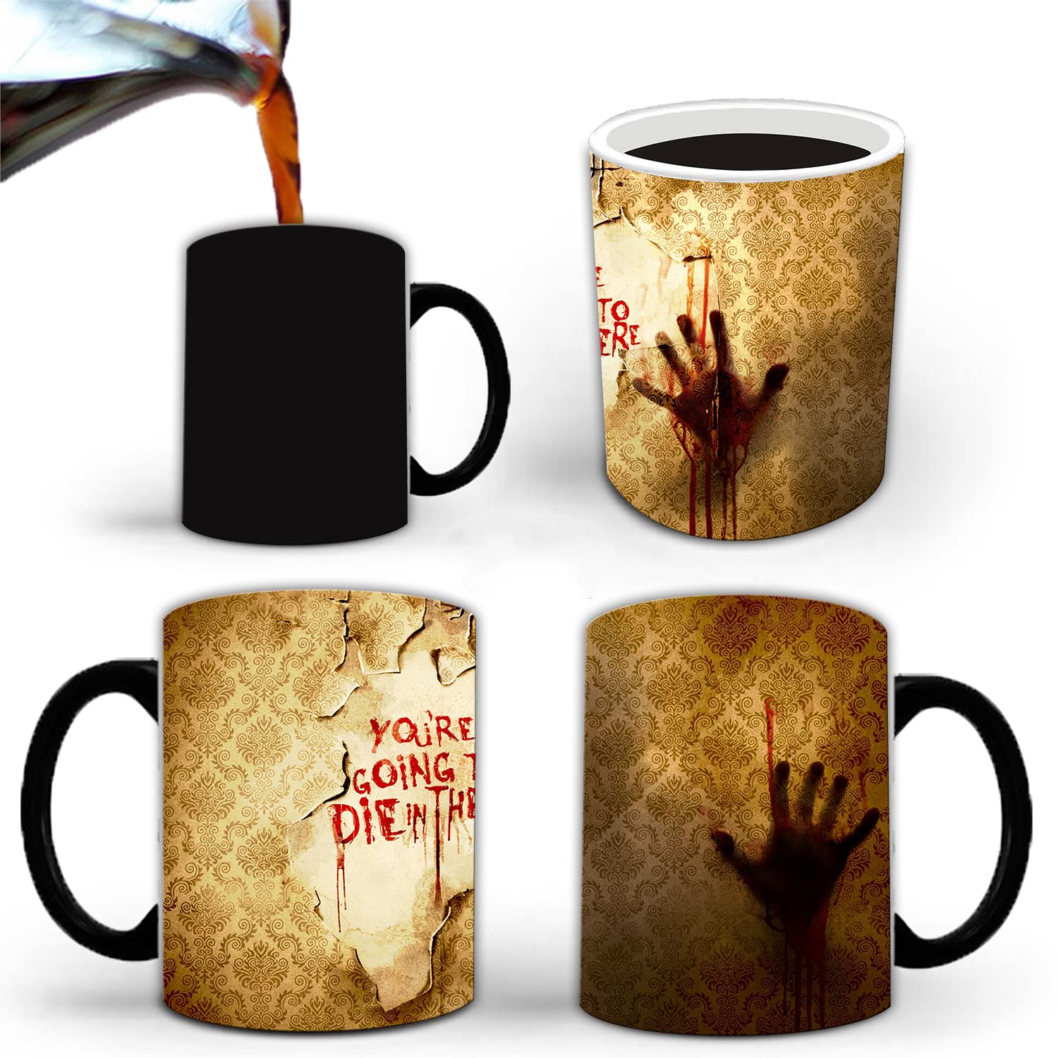 YOU'RE GOING TO DIE IN THERE-Heat Sensitive Color Changing Walking Dead Coffee Mug (11 oz) Gift for Women Men Halloween Birthday Mother Father Friend (1PC)