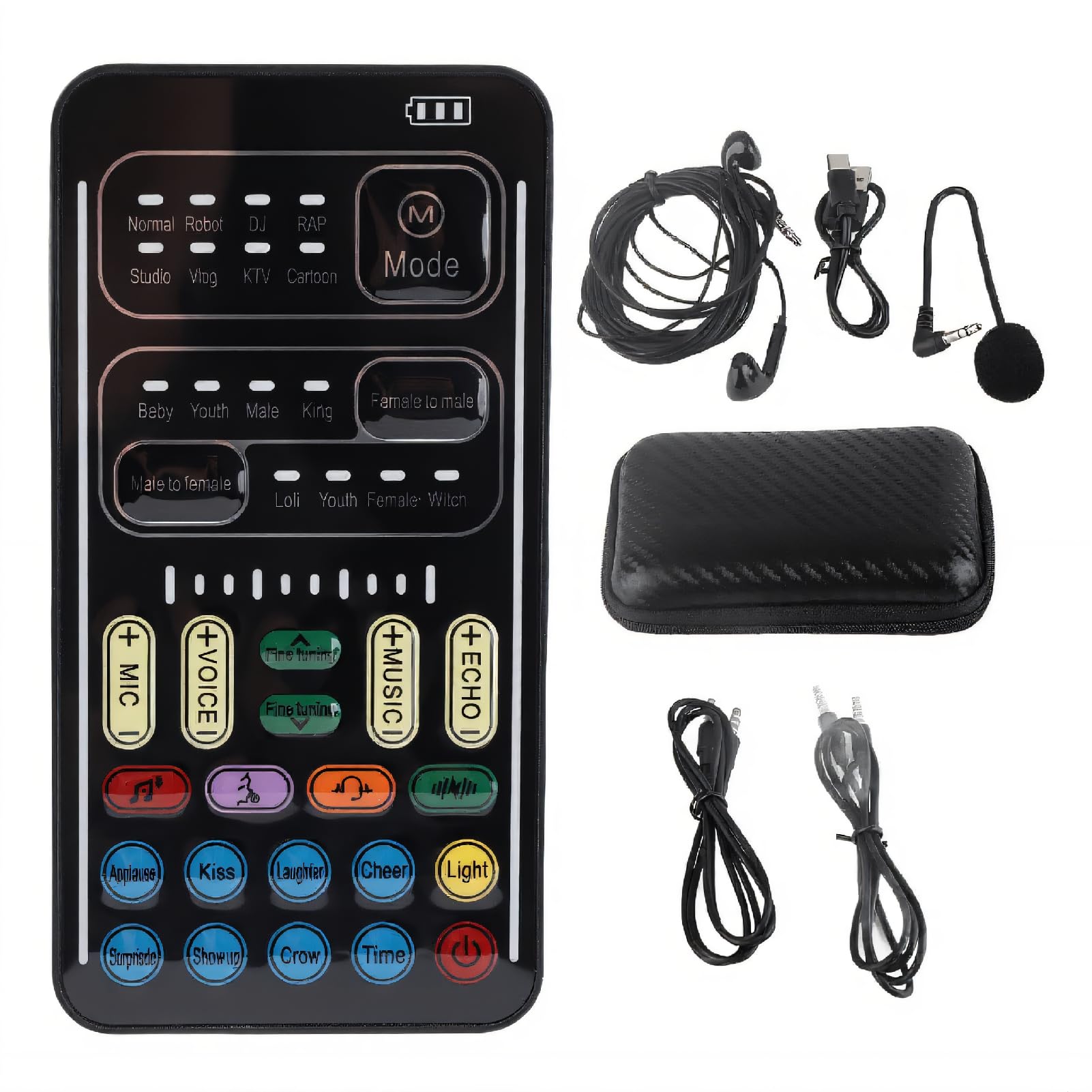 Annadue Changeur de Voix, I9 Voice Changer Set Enregistrement Carte Son Live Streaming Mixer avec Microphone Casque, pour PC(Le Noir)