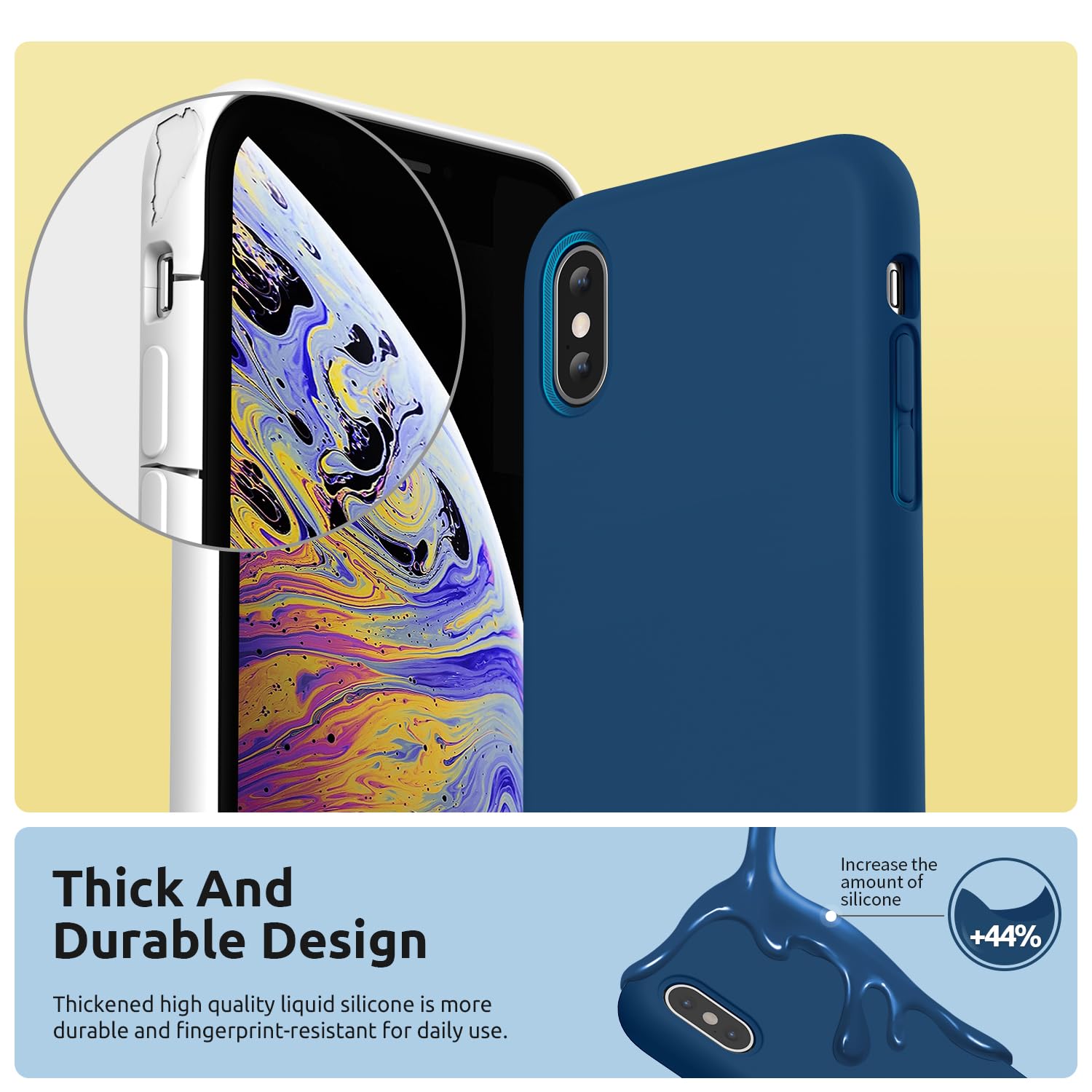 SURPHY Cover Compatibile con iPhone XS, Cover Compatibile con iPhone X, Custodia per iPhone X XS Silicone Cover Antiurto con Fodera in Microfibra Full Body Case per iPhoneX XS 5.8", Blu Orizzonte