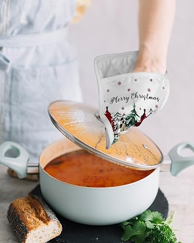 Miniatura 4 de Christmas White 4Pcs Pot Holders for Kitchen, Non Slip & Heat Insulation Terry Cloth Potholder Set with Pocket, Thick Hot Pad Oven Mitts Trivet