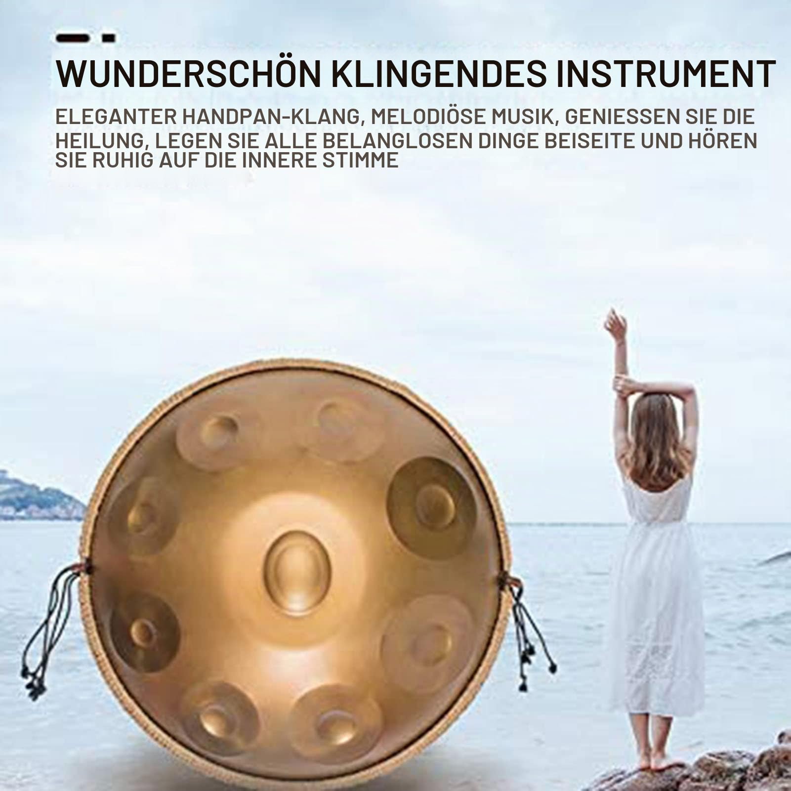 432 Hz Handpan Steel Drum 9 Noten 22 Zoll Gold Performer in D-Moll Mit Ständer, Etui, Langlebigen Schlägeln und Staubfreiem Tuch