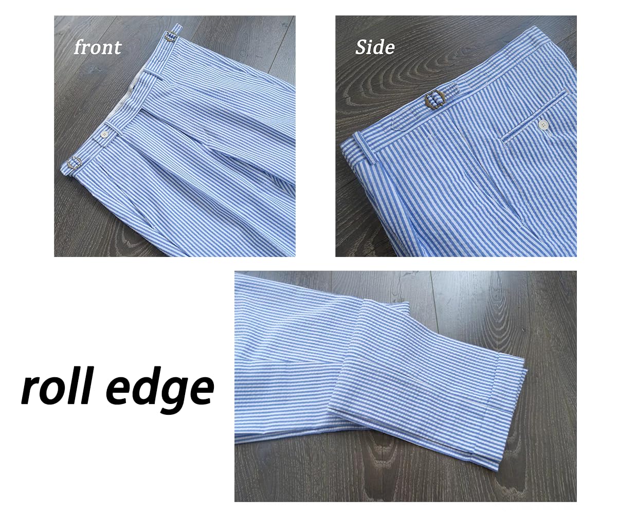 Solovedress Seersucker - Pantalones de rayas para hombre, para verano, playa, vestido de novio para boda