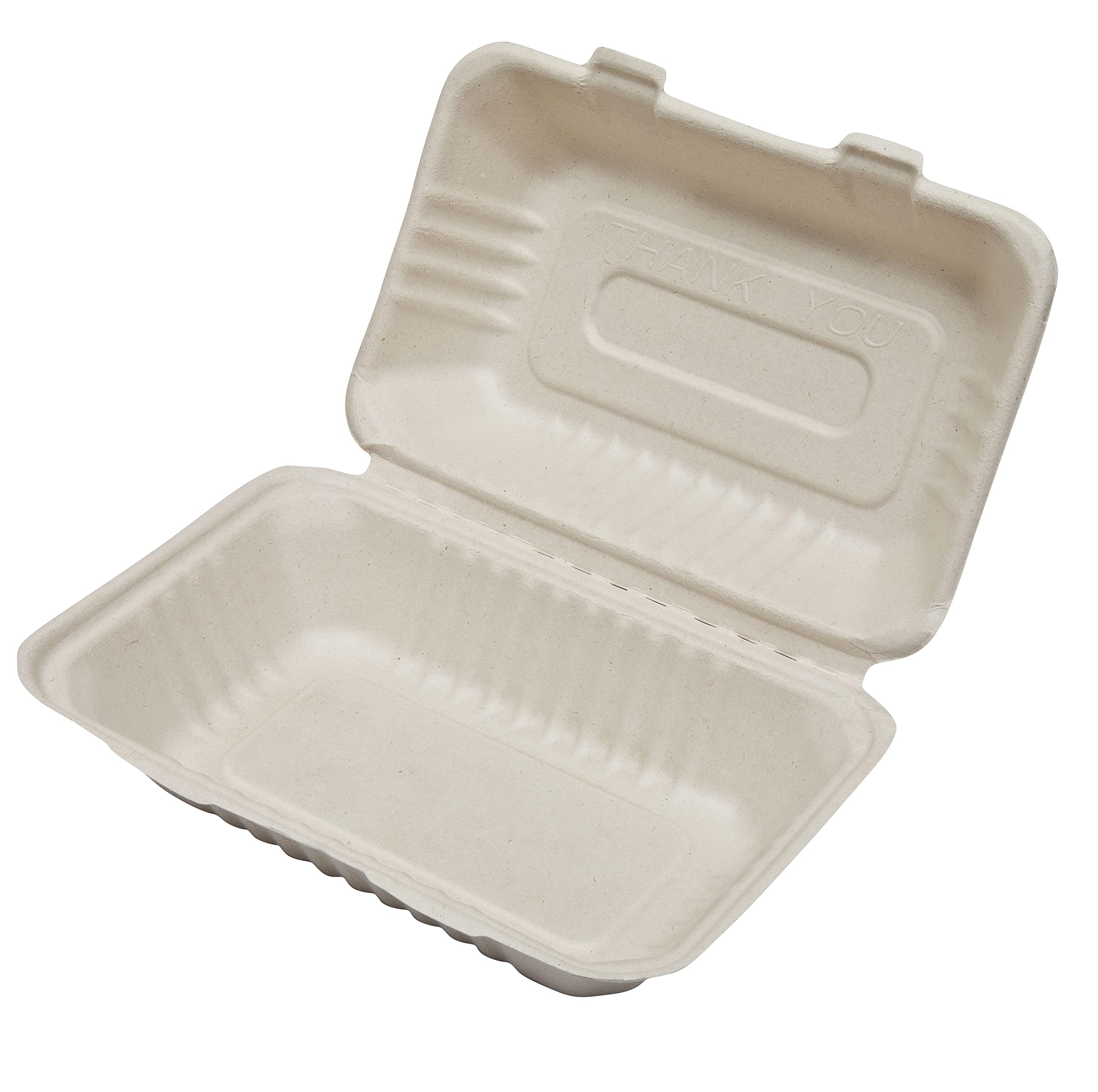 DISPOSABLE GREEN® | Clamshell Food Container Burger Box | Super STRONG | Unbleached Sugarcane Bagasse | Home COMPOSTABLE, Biodegradable, ECO Friendly | Single Compartment (125, 9 x 6 [23x16x8 CM])