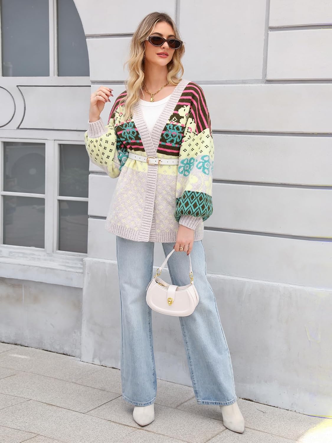 D-Sun Women's Printed Cardigan Sweater Front Open Long Sleeve Colorblock Cardigan Fall Winter Outwear Coats - Image 6