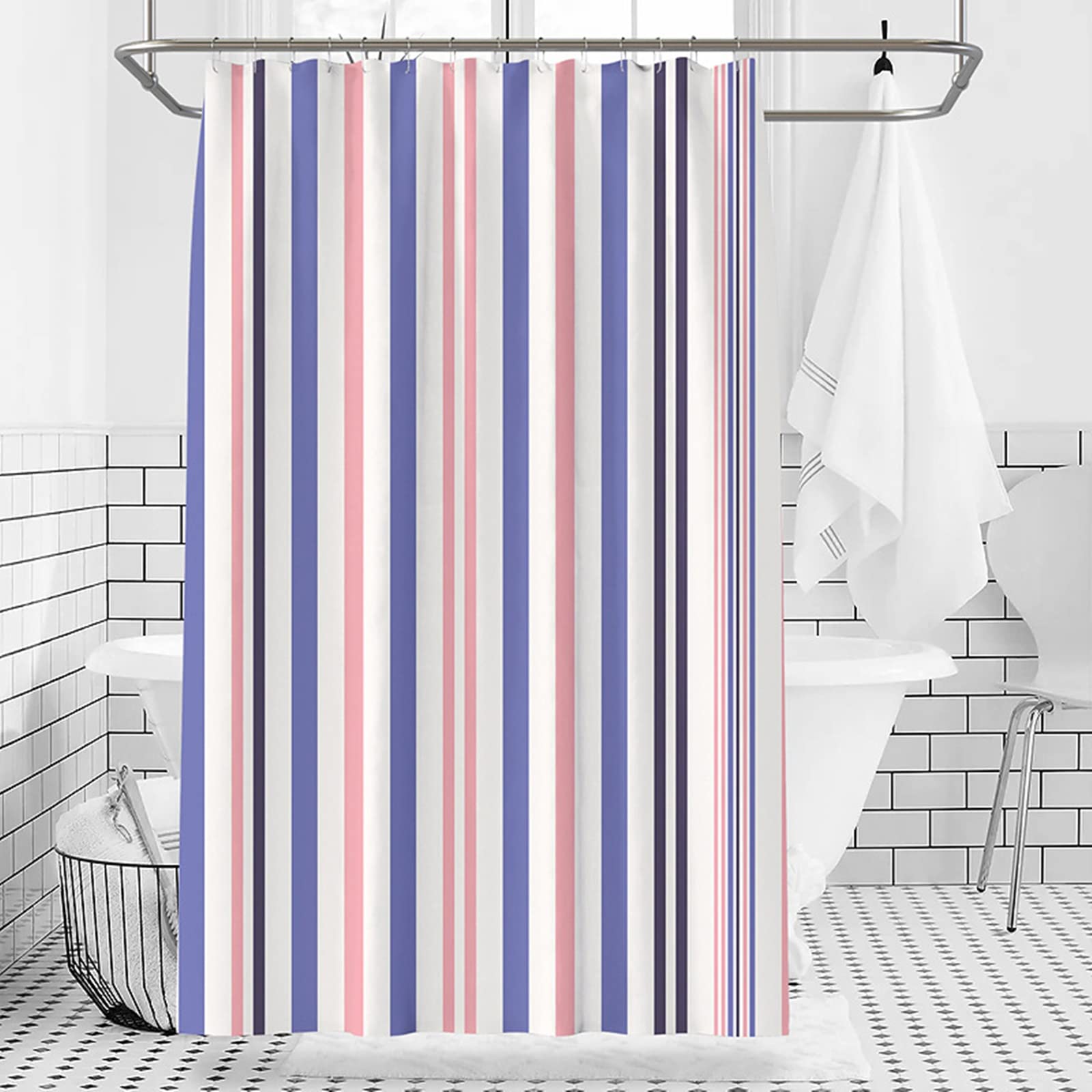 Rideau douche 200x200 anti moisissure polyester KnSam rayures salle de bain