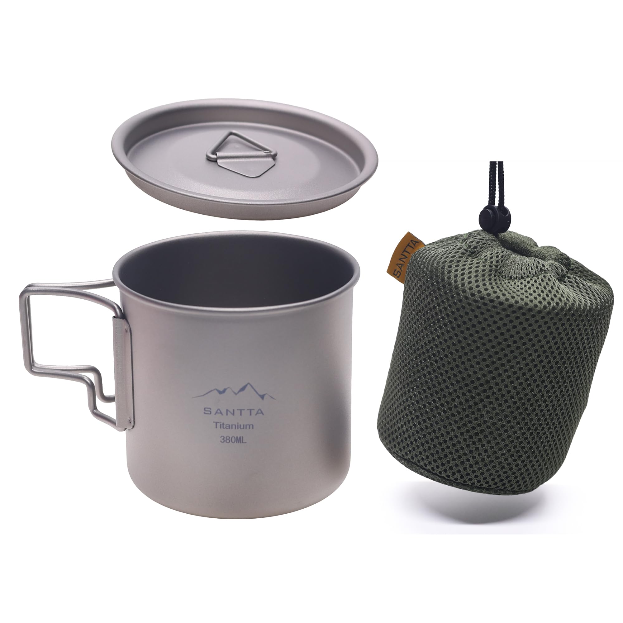 SANTTA Titanium Mug | 12 OZ Leightweight Drinking Cup with Foldable Handle 380mL