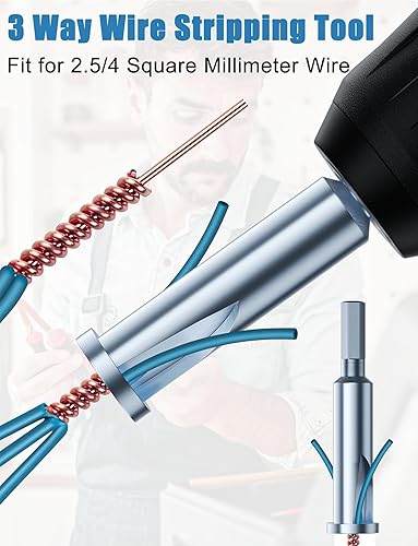 Miniatura 3 de Herramienta de pelado de cables y tornado de alambre para taladro, pelacables de 3 vías5 vías eléctrico para taladro eléctrico, 3 piezas de