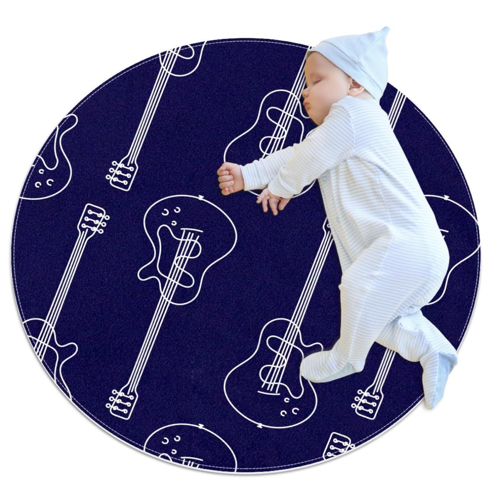 Tapis de salle de bain rond guitare acoustique bleu 1m antidérapant chambre enfant