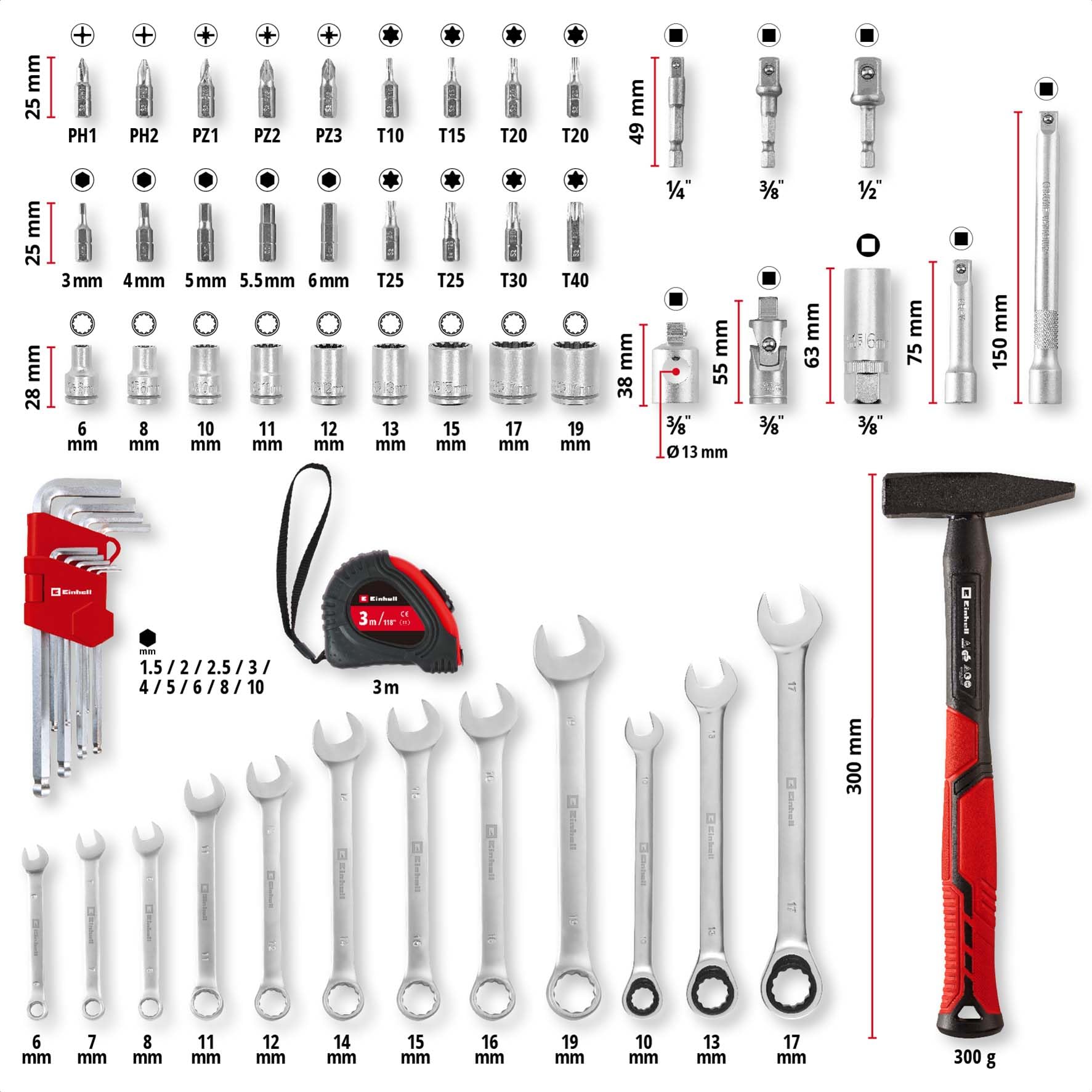Einhell E-CASE originale da 80 pezzi (set di utensili di alta qualità in una robusta valigetta di plastica impilabile, ideale come attrezzatura di base per la casa e l'officina)