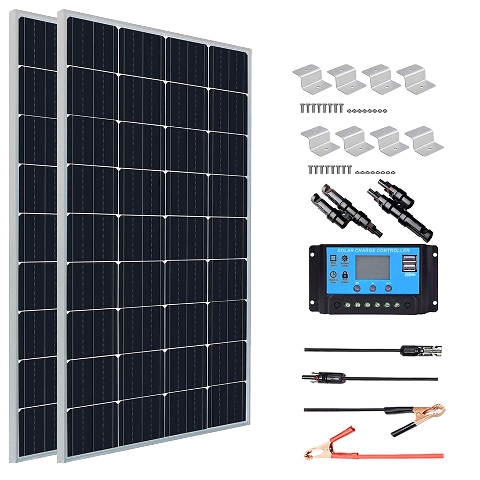 XINPUGUANG Solar Panel 300 Watt 12V Monocrystalline Solar Kit , 150W Solar Panel ,30A Charge Controller,Extension Cable,Mounting Brackets Off Grid for RV,Boat,Camper, Home (300W Solar Panel Kit)