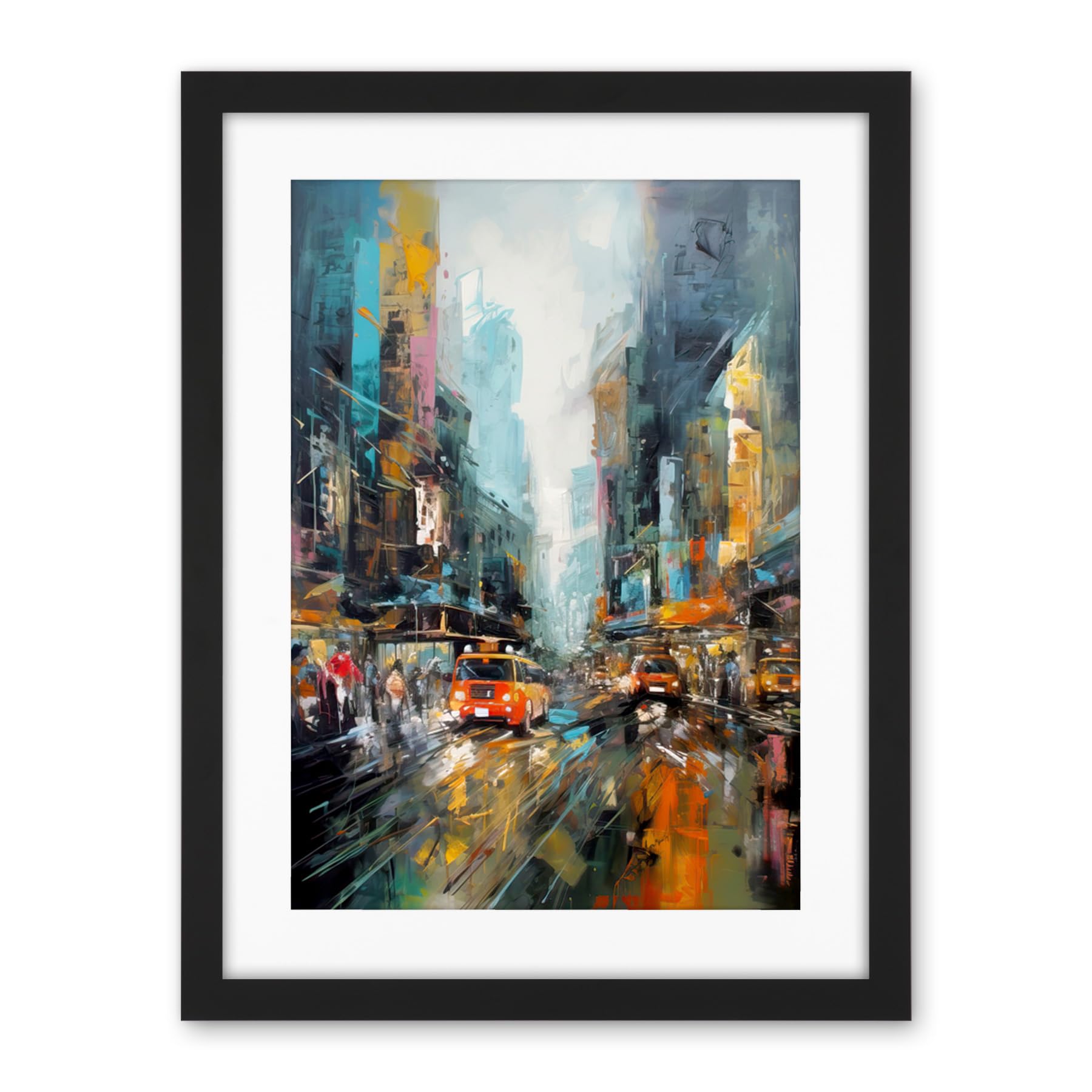 Artery8 New York City Rainy Day Abstract Action Cityscape Artwork Framed Wall Art Print 18X24 Inch