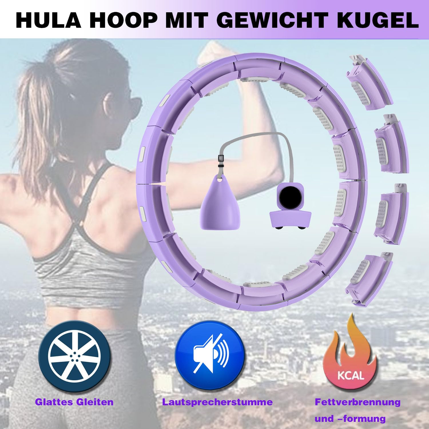 Hula Hoop Reifen Erwachsene, Hula Hoop mit Gewicht Kugel, Hoola Hoop zum Abnehmen, Hula Hoop Leise XXL 128CM, Hullahub Reifen, 18 Knoten, Einstellbar und Abnehmbar, Fitness Hula Hoop Reifen