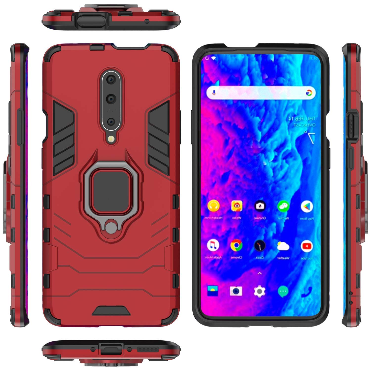 Custodia OnePlus 7T Con Anello E Cavalletto – Cover Armor Blu Navy, Paraurti In TPU E PC, Compatibile Con Supporto Magnetico Auto - 3