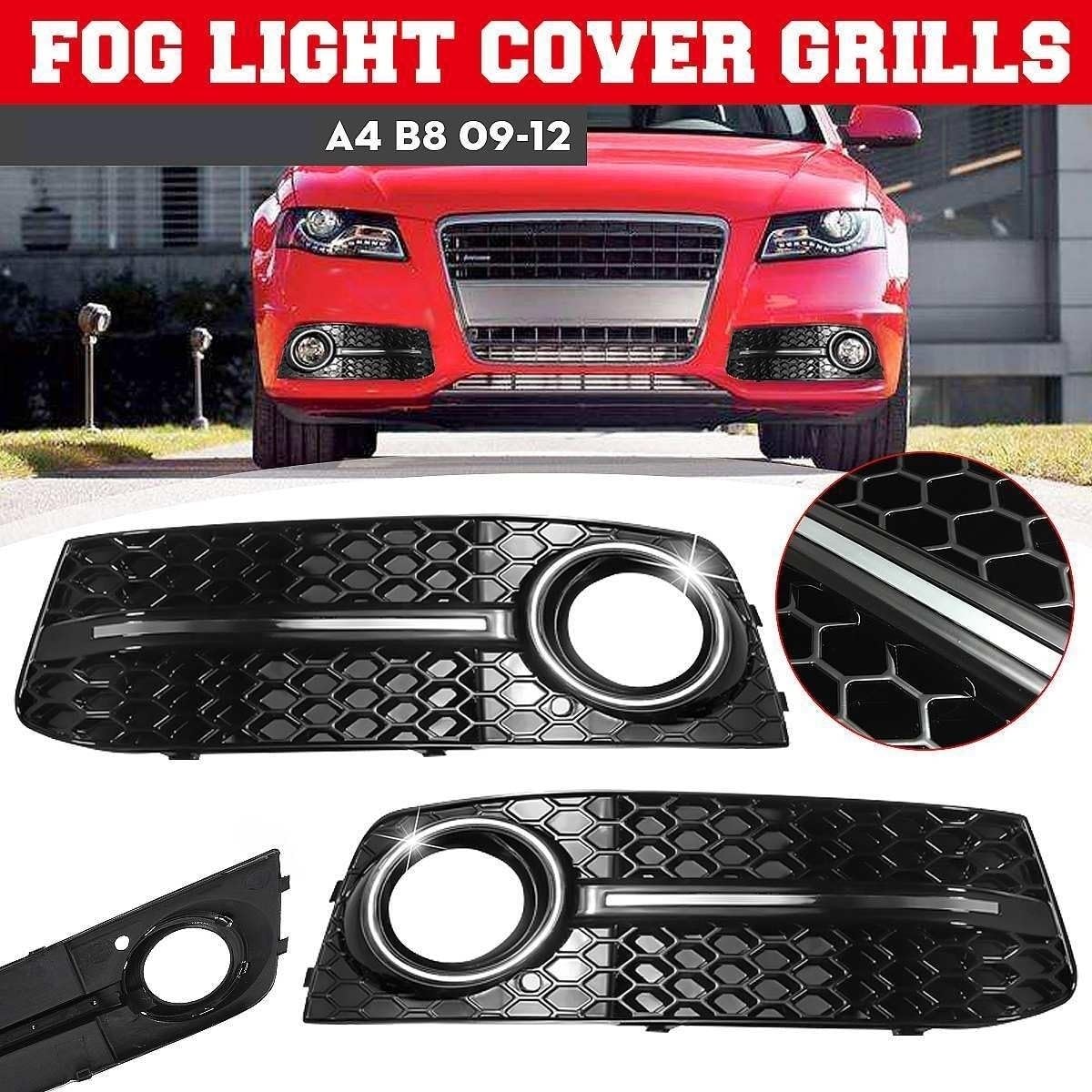 UNA Coppia A4 B8 Nero Lucido Auto Paraurti Anteriore Della Luce di Nebbia Griglia di Copertura Della Lampada Griglie Caso Della Copertura Fit for Audi A4 B8 2009-2011 Griglie radiatori sporti