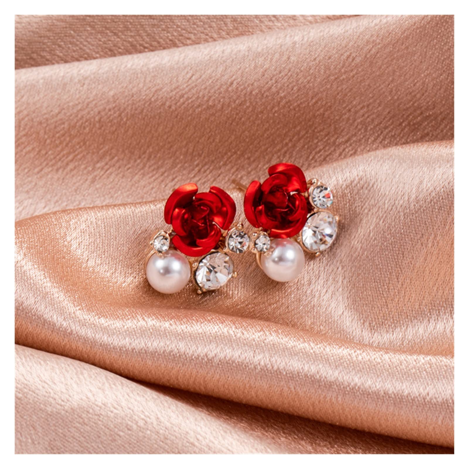 Orecchini a Bottone con Strass a Forma di Rosa Rossa per Donna, Orecchini a Farfalla con Ali d'Angelo, Fiori di Perle, Gioielli da Sposa per Matrimonio e Fidanzamento. Orecchini d