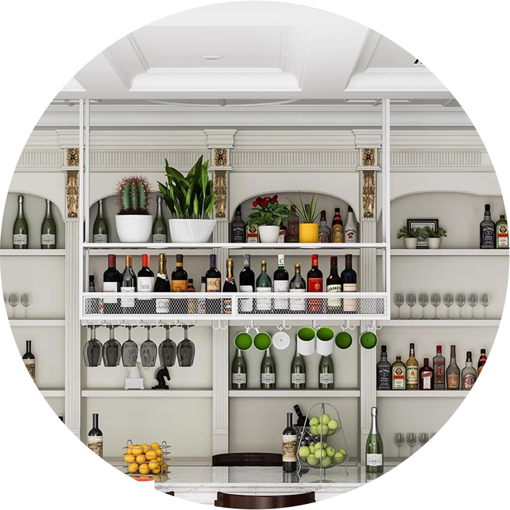 Casier à vin de plafond industriel blanc suspendu avec range-verres