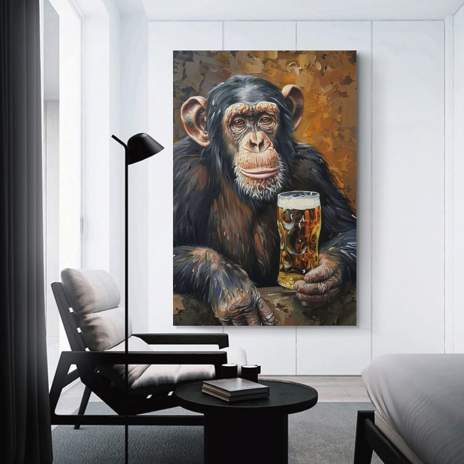 Junmoney Unframe-Style-17 Beer Drinking Monkey Decorative Canvas Print, 20X30inch(50X75cm), For Living Room, Bedroom Or Home Office, Canvas Artwork With Gifting Potential