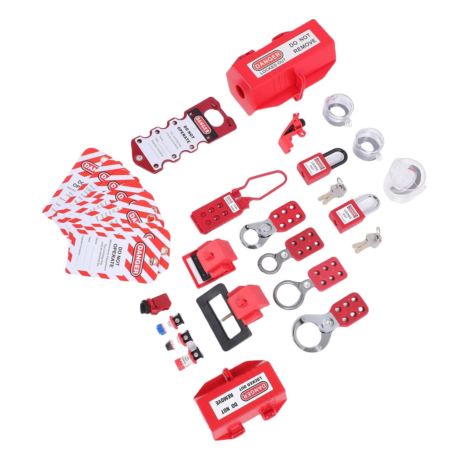 Rosvola Kit de Etiquetado de Bloqueo, Abrazadera Universal en Bloqueo de Disyuntor para Seguridad Industrial, Juego de Candados de Nailon Resistentes con Caja de Herramientas