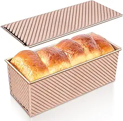 Forma de pão Pullman com tampa, forma de pão de aço carbono antiaderente para pão caseiro de sanduíche e fermento, capacidade de massa de 500 g, molde de caixa de torrada ondulada, ouro